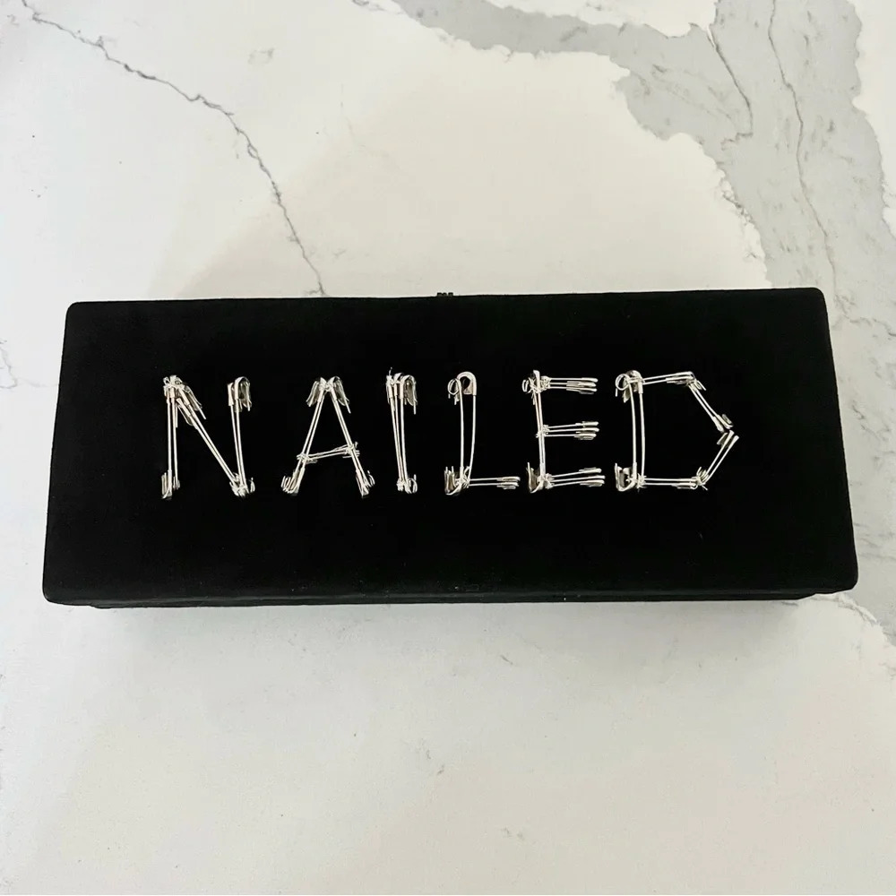 EDIE PARKER Nailed Acrylic Black Suede Clutch Bag